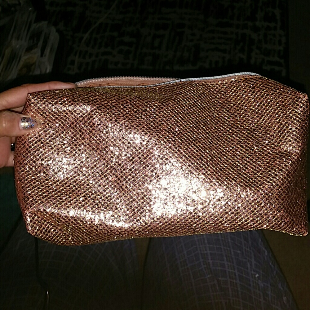 Rose gold makeup bag